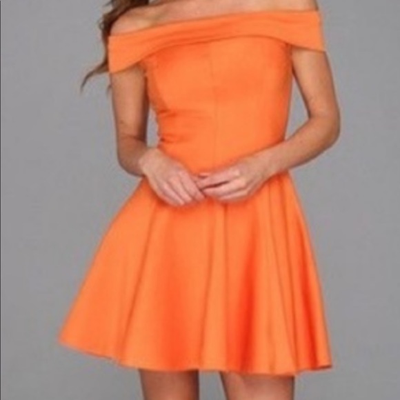 Halston Heritage Orange off shoulder dress - Picture 2 of 7